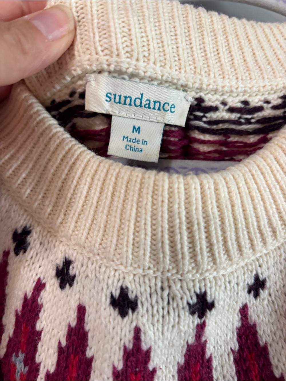 Sundance Cream Fair Isle Crewneck Sweater with Burgundy & Black Accents - Picture 2 of 3